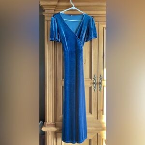 Blue velvet wrap dress M